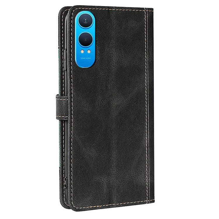 For OnePlus Nord CE4 Lite 5G / Oppo K12x 5G (China) Case Leather Wallet Phone Cover with Straw Hat Magnetic Clasp - Black