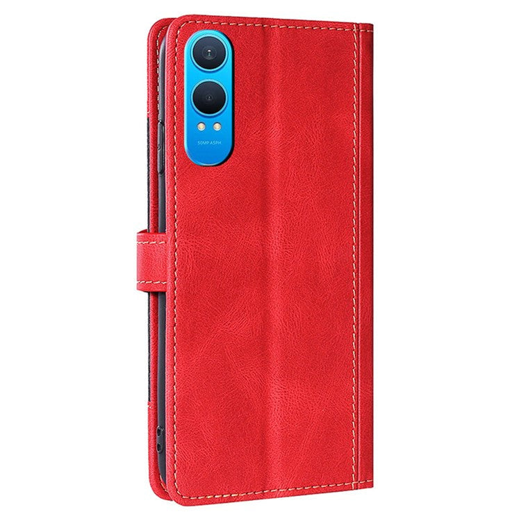 For OnePlus Nord CE4 Lite 5G / Oppo K12x 5G (China) Case Leather Wallet Phone Cover with Straw Hat Magnetic Clasp - Red