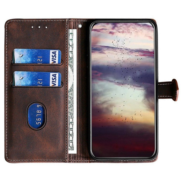 For OnePlus Nord CE4 Lite 5G / Oppo K12x 5G (China) Case Leather Wallet Phone Cover with Straw Hat Magnetic Clasp - Brown