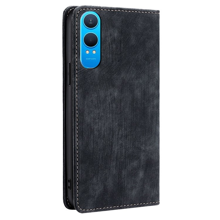 For OnePlus Nord CE4 Lite 5G / Oppo K12x 5G (China) Case RFID Blocking Wallet Leather Phone Cover - Black