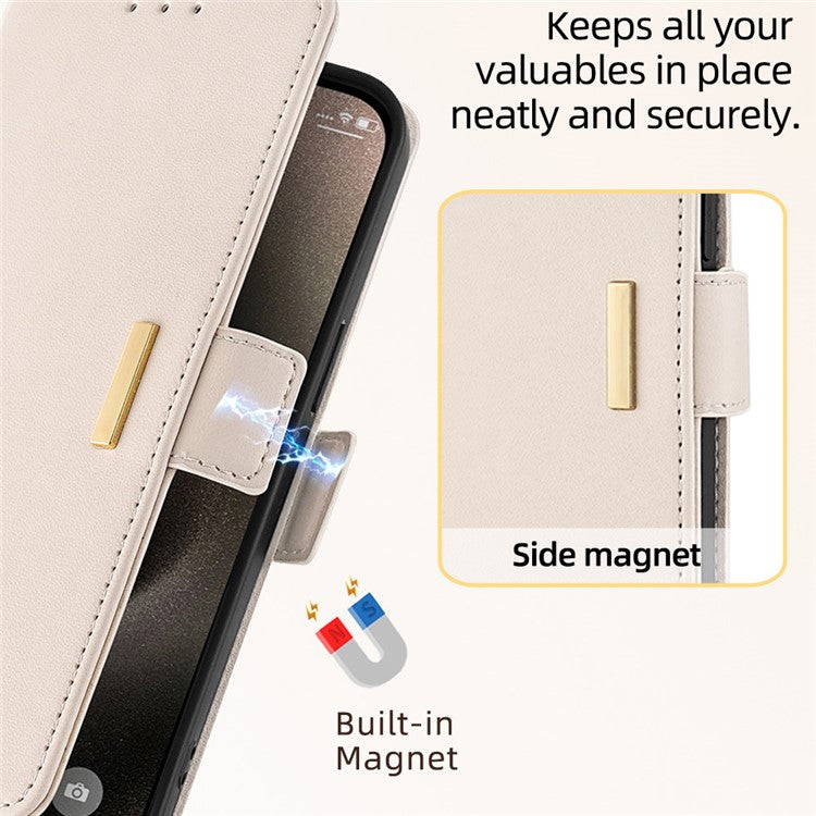 For OnePlus Nord CE4 Lite 5G / Oppo K12x 5G (China) Case PU Leather Wallet Stand Phone Cover with Crossbody Shoulder Strap - White