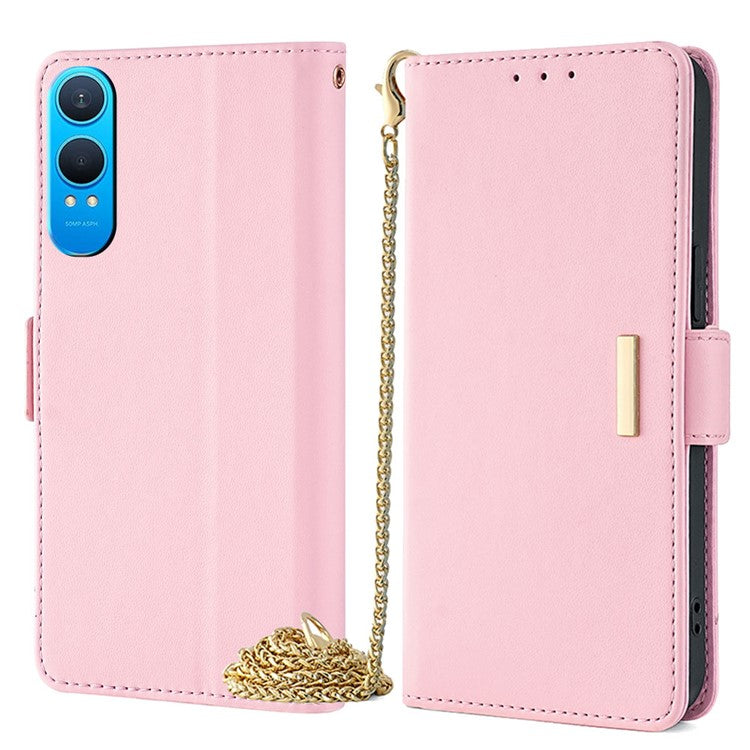 For OnePlus Nord CE4 Lite 5G / Oppo K12x 5G (China) Case PU Leather Wallet Stand Phone Cover with Crossbody Shoulder Strap - Pink