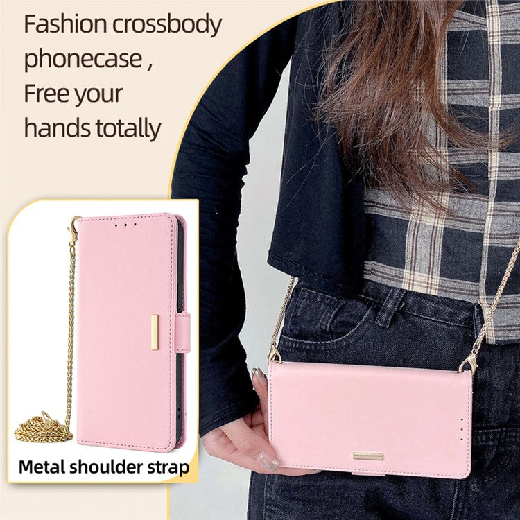 For OnePlus Nord CE4 Lite 5G / Oppo K12x 5G (China) Case PU Leather Wallet Stand Phone Cover with Crossbody Shoulder Strap - Pink