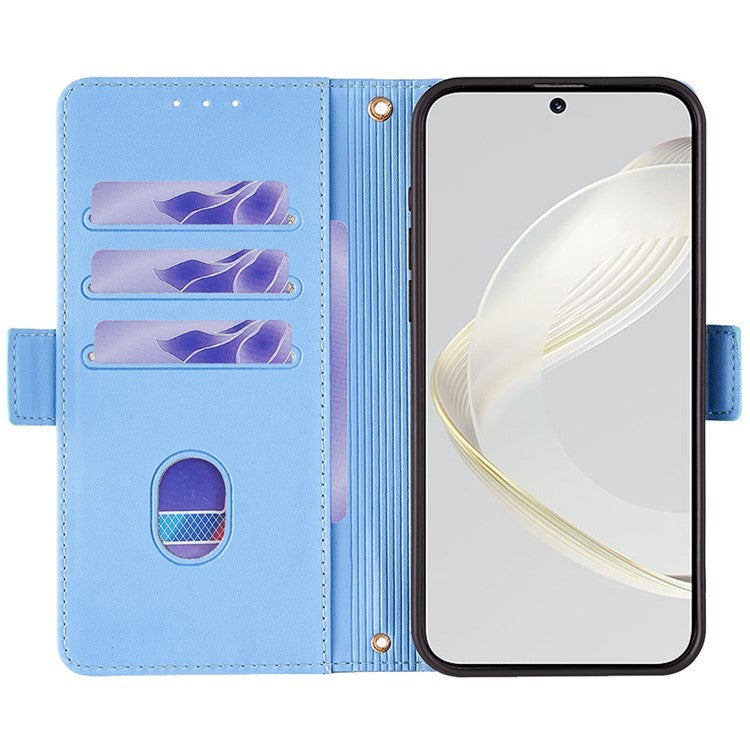 For OnePlus Nord CE4 Lite 5G / Oppo K12x 5G (China) Case PU Leather Wallet Stand Phone Cover with Crossbody Shoulder Strap - Blue