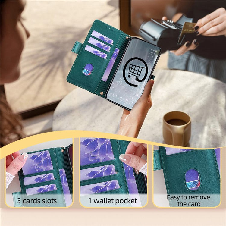 For OnePlus Nord CE4 Lite 5G / Oppo K12x 5G (China) Case PU Leather Wallet Stand Phone Cover with Crossbody Shoulder Strap - Green