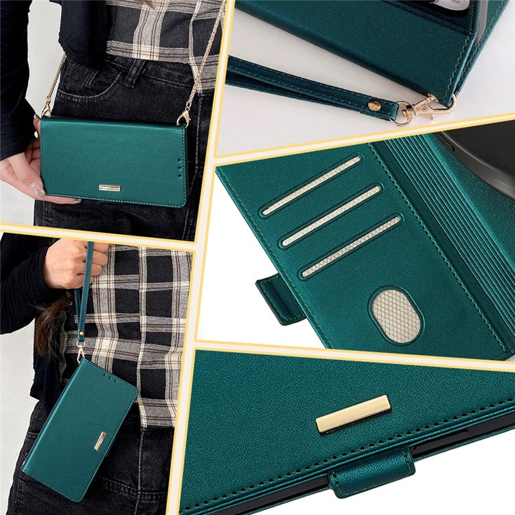 For OnePlus Nord CE4 Lite 5G / Oppo K12x 5G (China) Case PU Leather Wallet Stand Phone Cover with Crossbody Shoulder Strap - Green