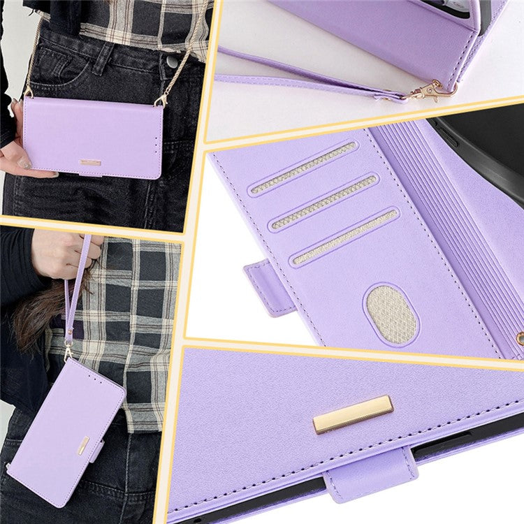 For OnePlus Nord CE4 Lite 5G / Oppo K12x 5G (China) Case PU Leather Wallet Stand Phone Cover with Crossbody Shoulder Strap - Purple