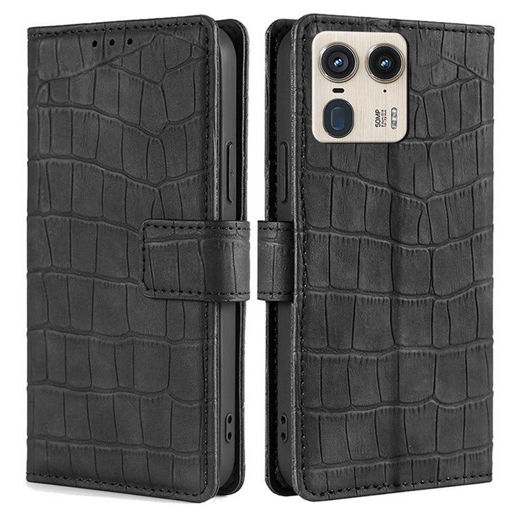 For Motorola Moto X50 Ultra 5G / Edge 50 Ultra 5G Case Crocodile Texture PU Leather Phone Cover - Black
