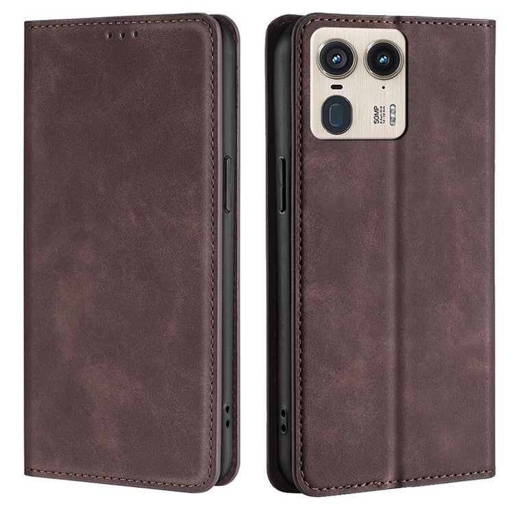 For Motorola Moto X50 Ultra 5G / Edge 50 Ultra 5G Wallet Case PU Leather Magnetic Closing Phone Cover - Dark Brown