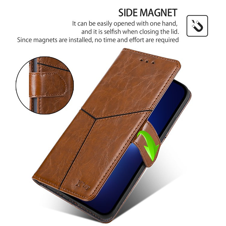 For Motorola Moto X50 Ultra 5G / Edge 50 Ultra 5G Case Geometric Splicing PU Leather Phone Cover - Light Brown
