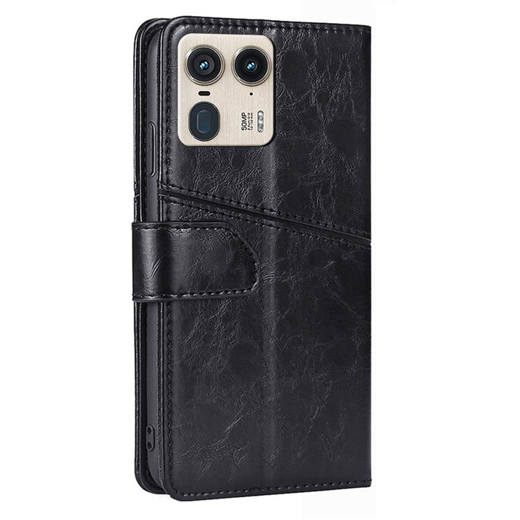 For Motorola Moto X50 Ultra 5G / Edge 50 Ultra 5G Case Geometric Splicing PU Leather Phone Cover - Black