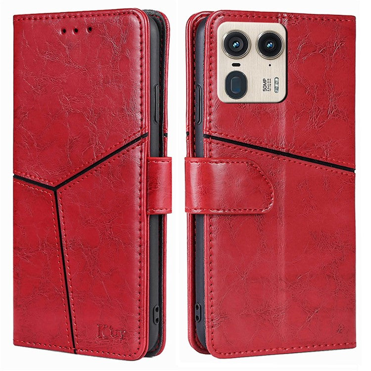 For Motorola Moto X50 Ultra 5G / Edge 50 Ultra 5G Case Geometric Splicing PU Leather Phone Cover - Red