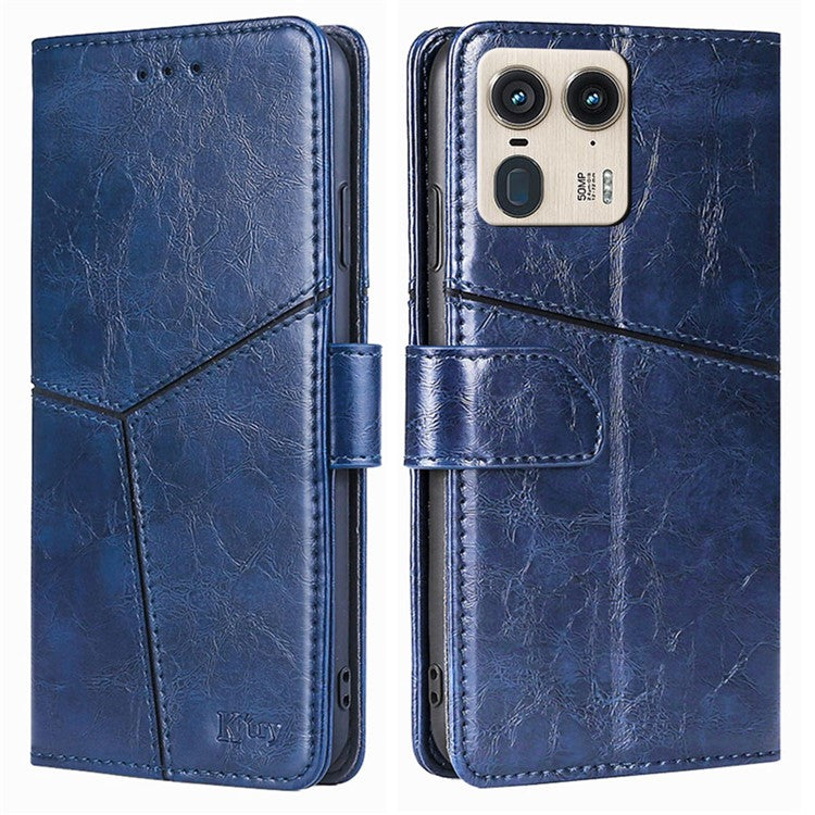 For Motorola Moto X50 Ultra 5G / Edge 50 Ultra 5G Case Geometric Splicing PU Leather Phone Cover - Blue