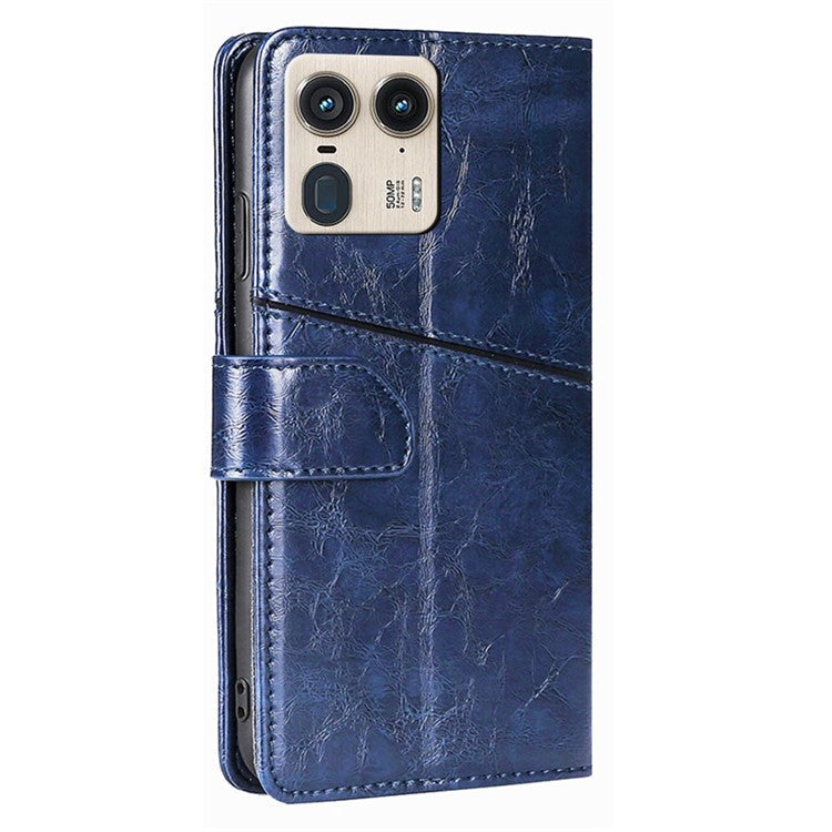 For Motorola Moto X50 Ultra 5G / Edge 50 Ultra 5G Case Geometric Splicing PU Leather Phone Cover - Blue