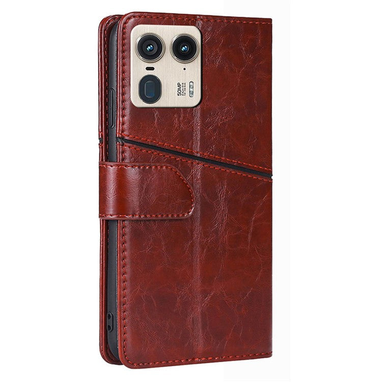 For Motorola Moto X50 Ultra 5G / Edge 50 Ultra 5G Case Geometric Splicing PU Leather Phone Cover - Dark Brown