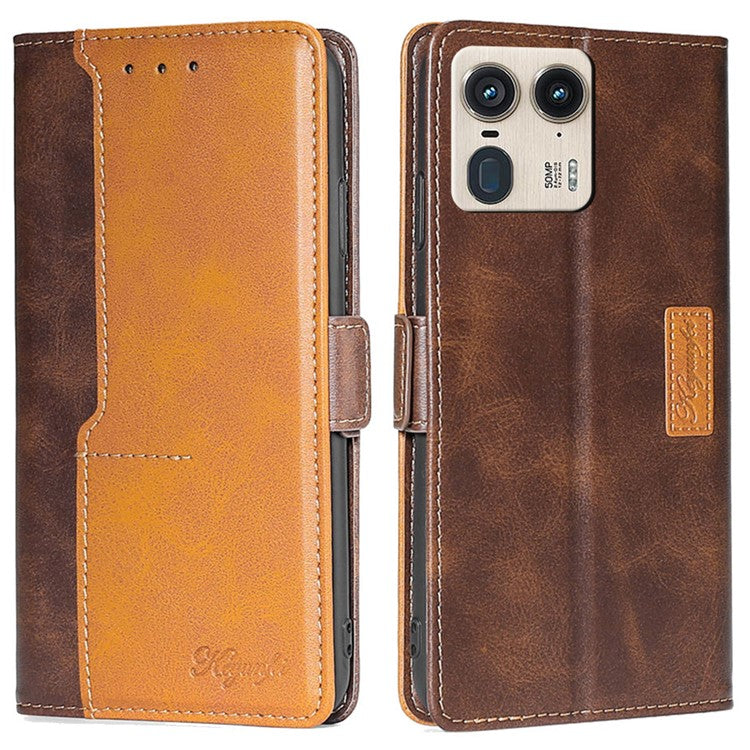 For Motorola Moto X50 Ultra 5G / Edge 50 Ultra 5G Case Contrast Color Wallet Leather Phone Cover - Dark Brown+Gold