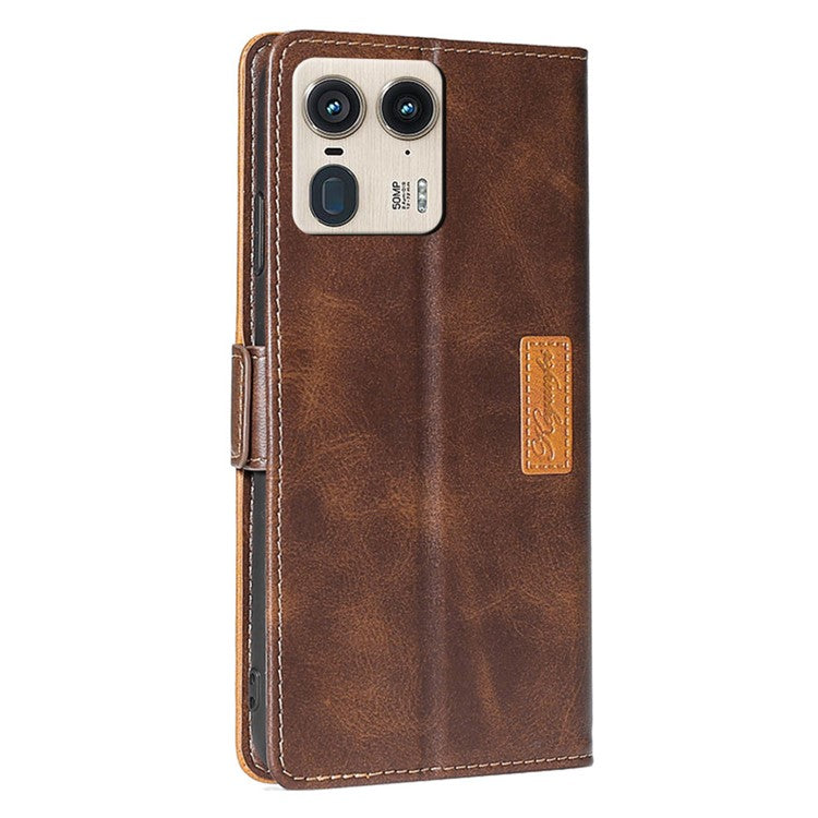 For Motorola Moto X50 Ultra 5G / Edge 50 Ultra 5G Case Contrast Color Wallet Leather Phone Cover - Dark Brown+Gold