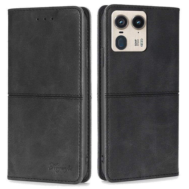 For Motorola Moto X50 Ultra 5G / Edge 50 Ultra 5G Case Card Slots Cowhide Texture Phone Leather Cover - Black