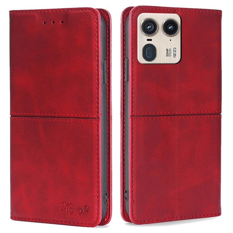 For Motorola Moto X50 Ultra 5G / Edge 50 Ultra 5G Case Card Slots Cowhide Texture Phone Leather Cover - Red