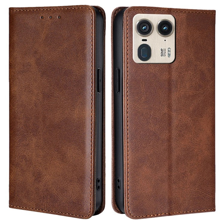 For Motorola Moto X50 Ultra 5G / Edge 50 Ultra 5G Case PU Leather Calf Texture Phone Wallet Cover - Brown