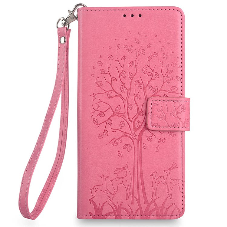 For Motorola Moto X50 Ultra 5G / Edge 50 Ultra 5G Case PU Leather Wallet Phone Cover Tree Deer Imprinted - Pink