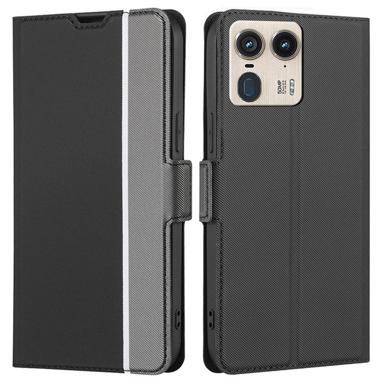 For Motorola Moto X50 Ultra 5G / Edge 50 Ultra 5G Case Card Holder Twill Texture Leather Phone Cover - Black