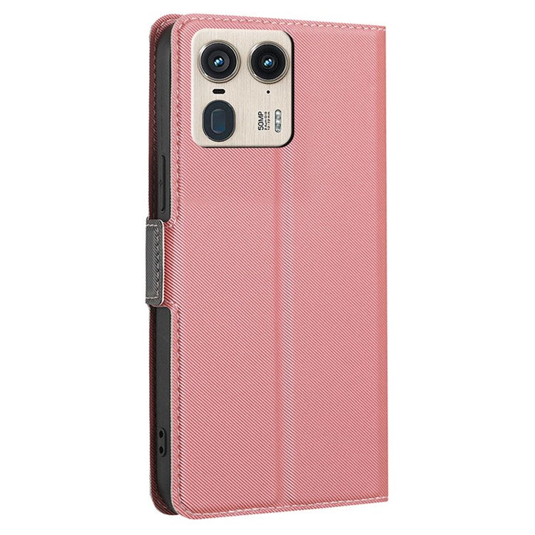 For Motorola Moto X50 Ultra 5G / Edge 50 Ultra 5G Case Card Holder Twill Texture Leather Phone Cover - Pink
