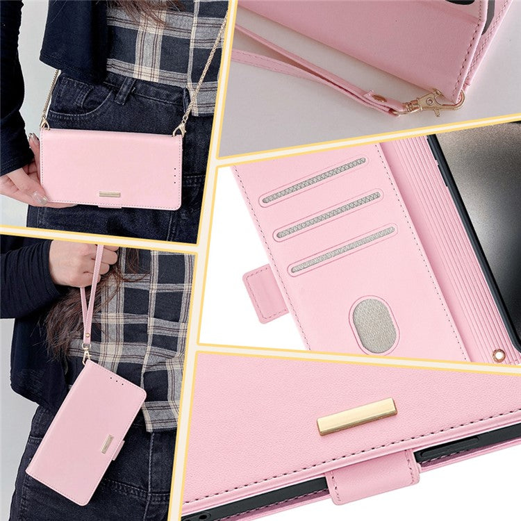 For Motorola Moto X50 Ultra 5G / Edge 50 Ultra 5G Case PU Leather Wallet Stand Phone Cover with Crossbody Shoulder Strap - Pink