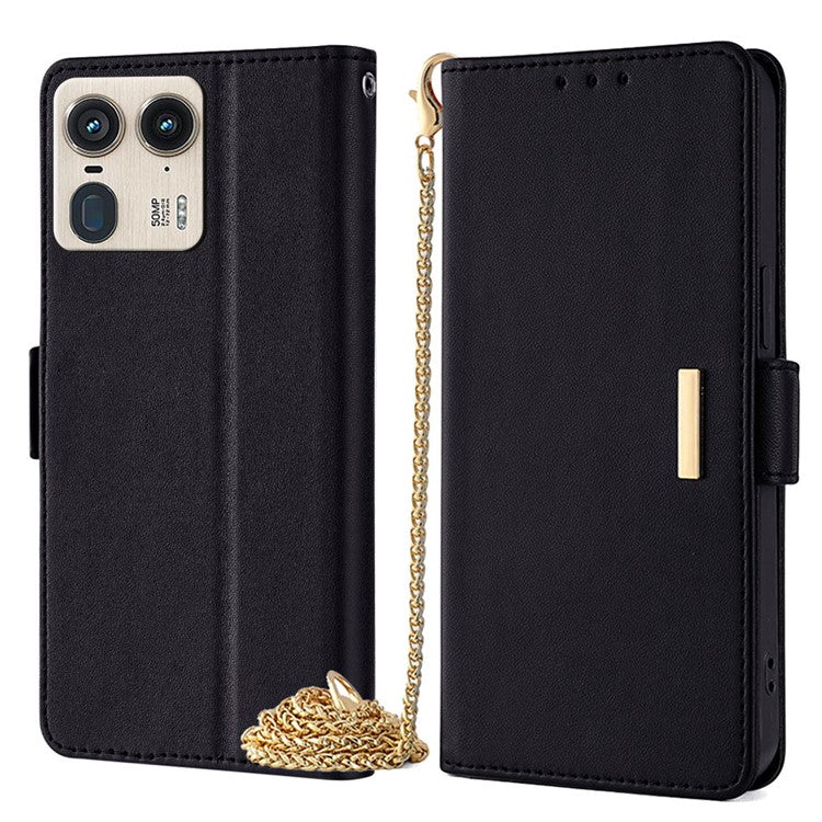 For Motorola Moto X50 Ultra 5G / Edge 50 Ultra 5G Case PU Leather Wallet Stand Phone Cover with Crossbody Shoulder Strap - Black