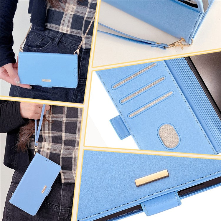 For Motorola Moto X50 Ultra 5G / Edge 50 Ultra 5G Case PU Leather Wallet Stand Phone Cover with Crossbody Shoulder Strap - Blue