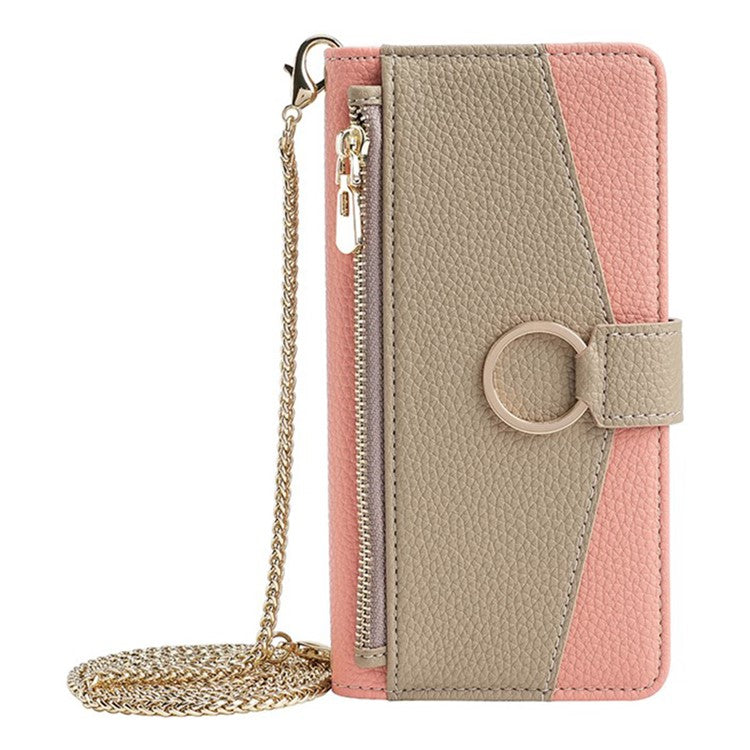 For Motorola Moto X50 Ultra 5G / Edge 50 Ultra 5G Case Mirror Wallet Leather Phone Cover with Chain Shoulder Strap - Pink
