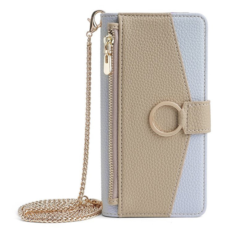 For Motorola Moto X50 Ultra 5G / Edge 50 Ultra 5G Case Mirror Wallet Leather Phone Cover with Chain Shoulder Strap - Blue