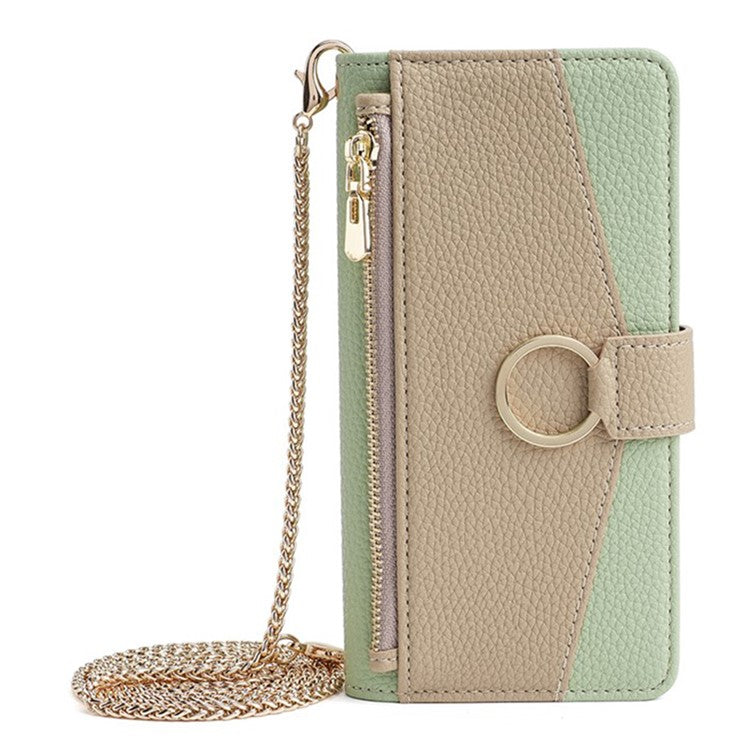 For Motorola Moto X50 Ultra 5G / Edge 50 Ultra 5G Case Mirror Wallet Leather Phone Cover with Chain Shoulder Strap - Green