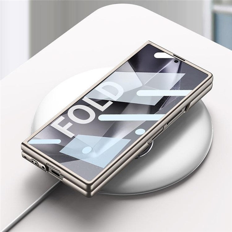 GKK For Samsung Galaxy Z Fold5 5G Case Tempered Glass Screen Film+Hard PC Phone Cover with Ring Holder, Finger Strap - Carbon Fiber Texture