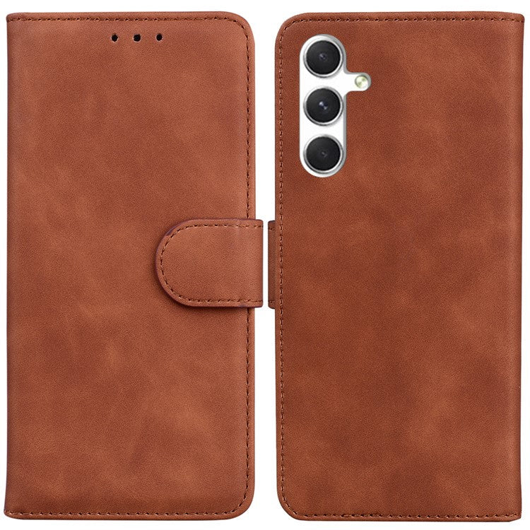 For Samsung Galaxy S25+ Case Solid Color Leather Wallet Phone Cover - Brown