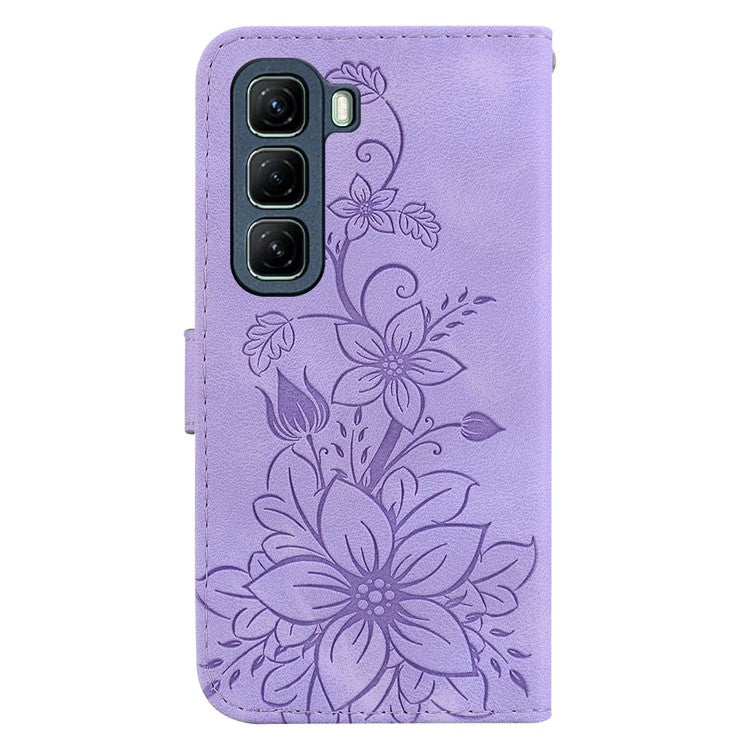 For Infinix Hot 50 5G Case Lily Flower Imprint Leather Phone Cover with Stand - Purple