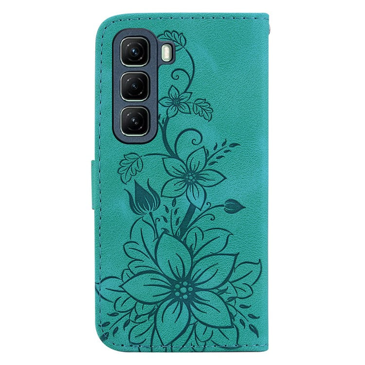 For Infinix Hot 50 4G Case Lily Flower Imprint Leather Phone Cover with Stand - Green