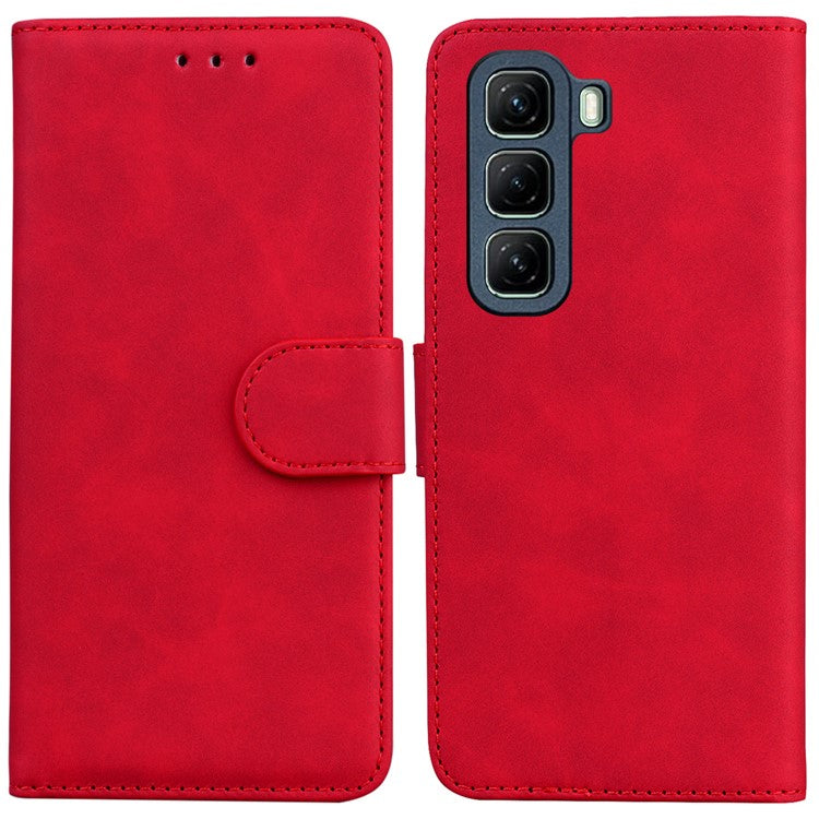 For Infinix Hot 50 5G Case Solid Color Leather Wallet Phone Cover - Red