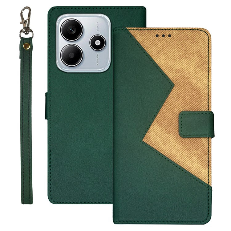 IDEWEI For Xiaomi Redmi Note 14 5G / 14 4G Case Card Slots Splicing Color Leather Phone Cover - Green