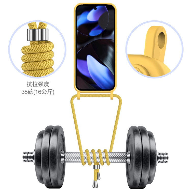 For Google Pixel 9 Case Liquid Silicone Card Holder Phone Back Cover with Lanyard - Yellow