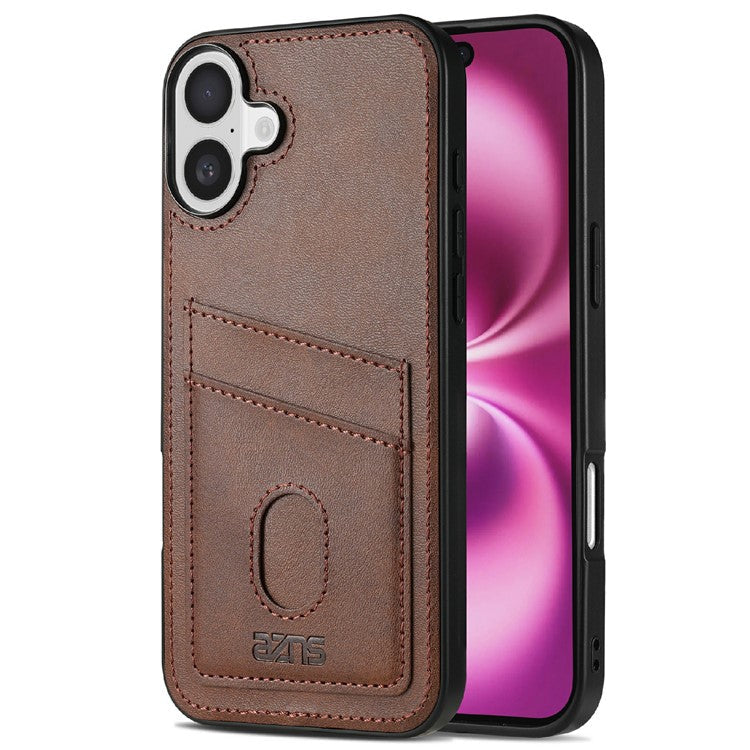 AZNS K1 Series For iPhone 16 Case Calf Texture Anti-Drop PU+TPU Phone Cover - Coffee
