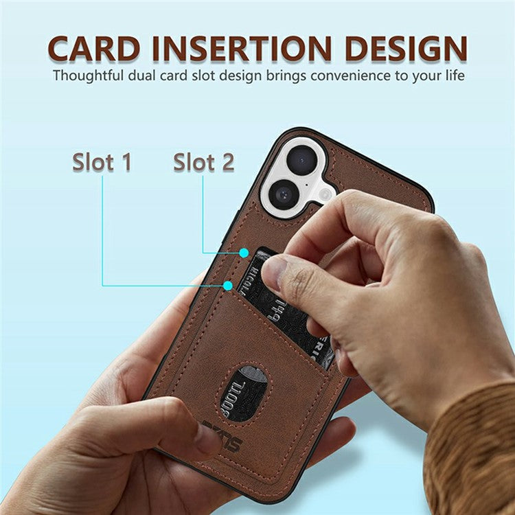 AZNS K1 Series For iPhone 16 Case Calf Texture Anti-Drop PU+TPU Phone Cover - Coffee