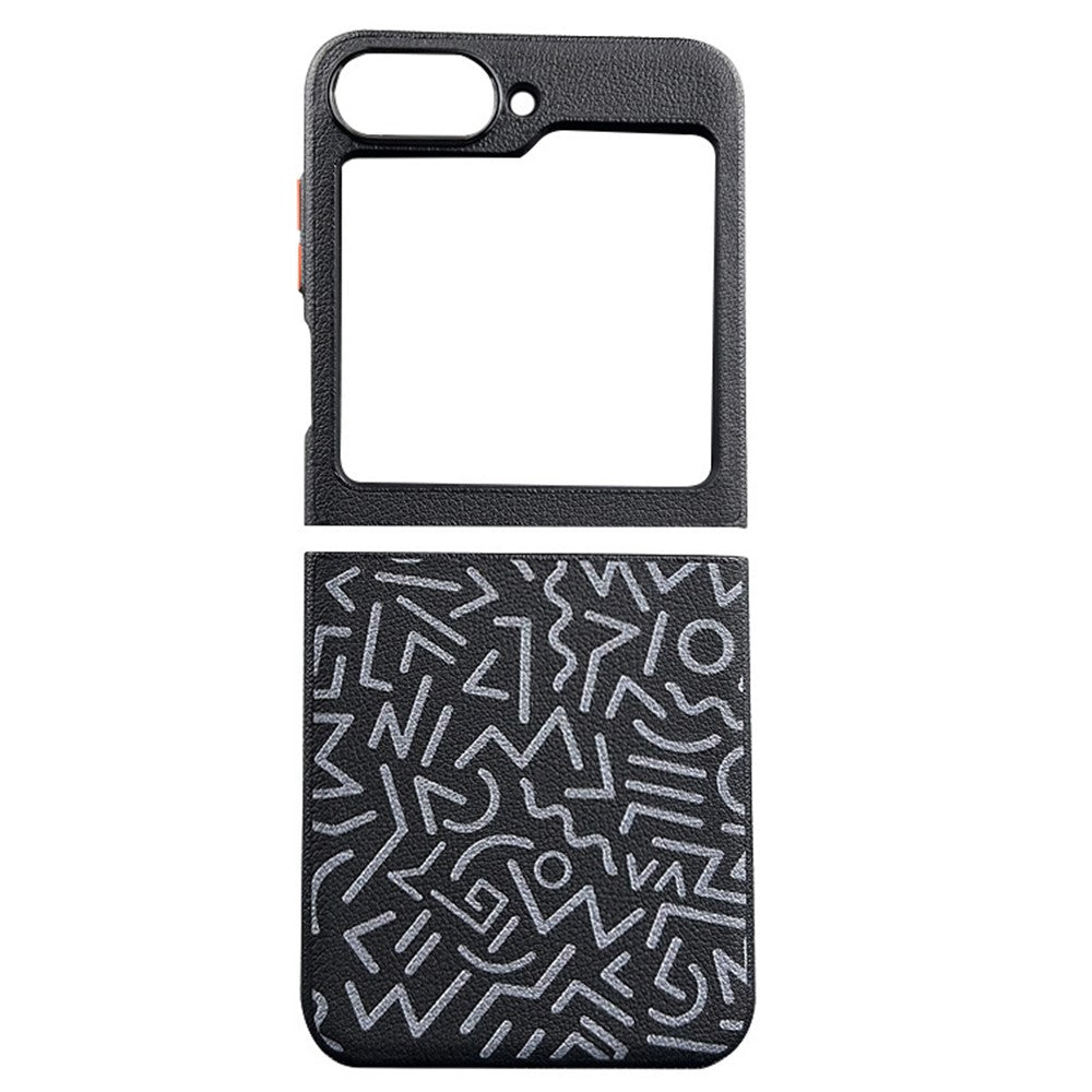 For Samsung Galaxy Z Flip7 FE 5G / Z Flip6 5G Case Pattern Graffiti PU+PC+TPU Phone Cover with Metal Lens Frame - Black