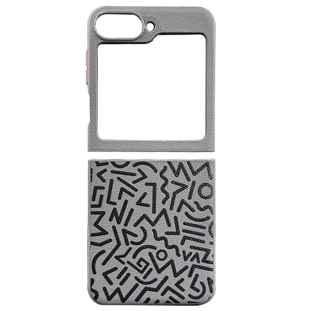 For Samsung Galaxy Z Flip7 FE 5G / Z Flip6 5G Case Pattern Graffiti PU+PC+TPU Phone Cover with Metal Lens Frame - Grey