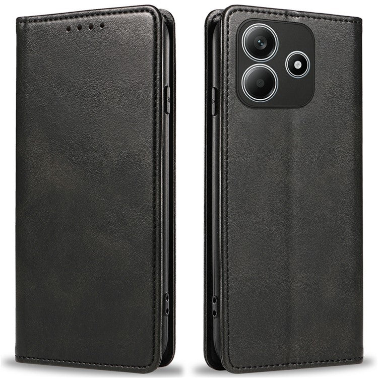 For Xiaomi Redmi Note 14 5G Case Strong Magnetic PU Leather Phone Cover Calf Texture - Black