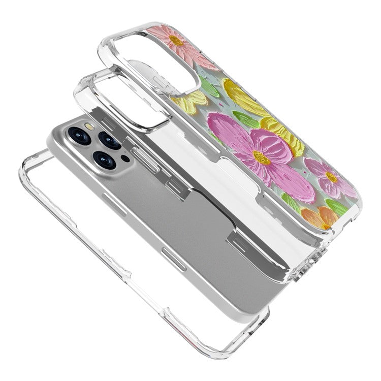 GW02 For iPhone 16 Pro Case IMD Pattern TPU+PC Shockproof Phone Cover - Colorful Flower