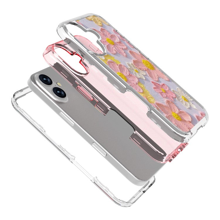 GW02 For iPhone 16 Case IMD Pattern TPU+PC Shockproof Phone Cover - Pink Flower