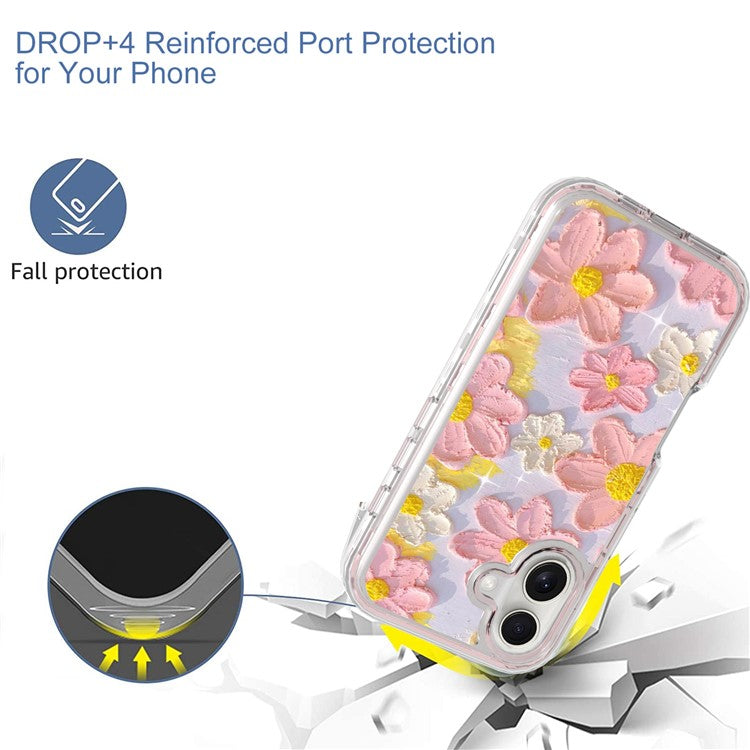 GW02 For iPhone 16 Case IMD Pattern TPU+PC Shockproof Phone Cover - Pink Flower