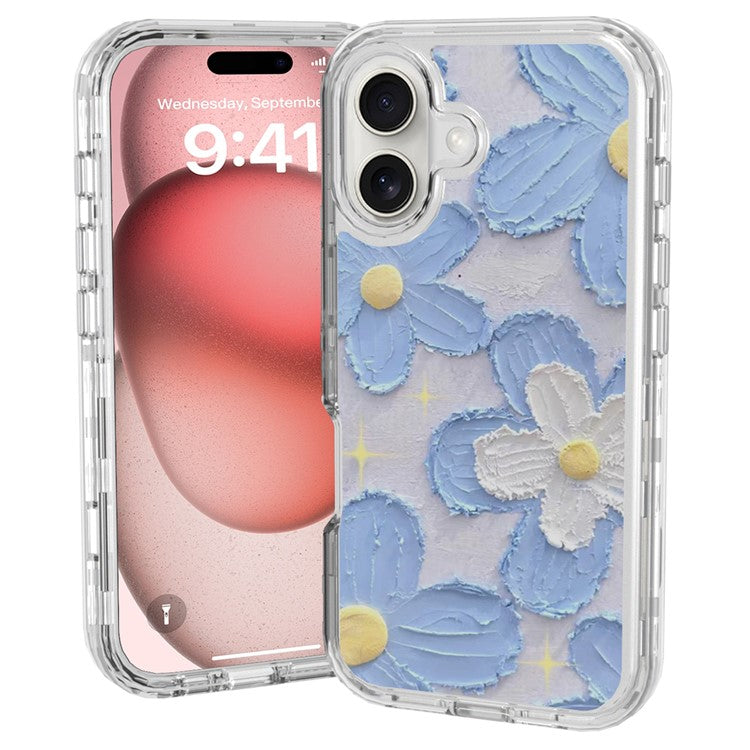 GW02 For iPhone 16 Case IMD Pattern TPU+PC Shockproof Phone Cover - Blue Flower