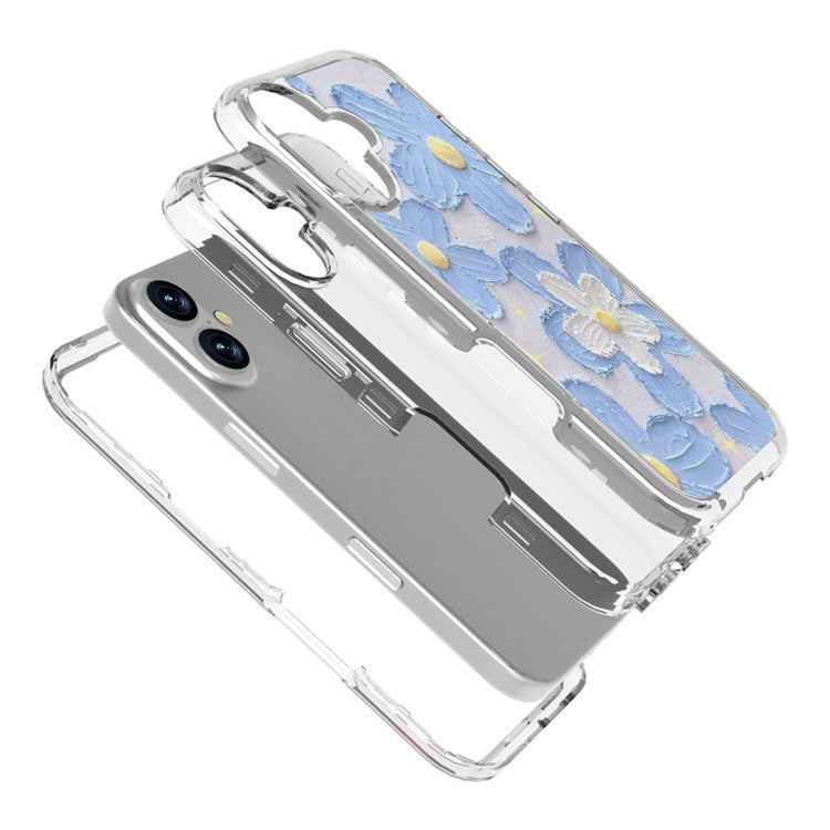 GW02 For iPhone 16 Case IMD Pattern TPU+PC Shockproof Phone Cover - Blue Flower